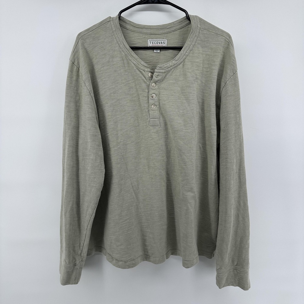 Tecovas Shirt Mens XL Green Henley Long Sleeve 100% Cotton Western Casual